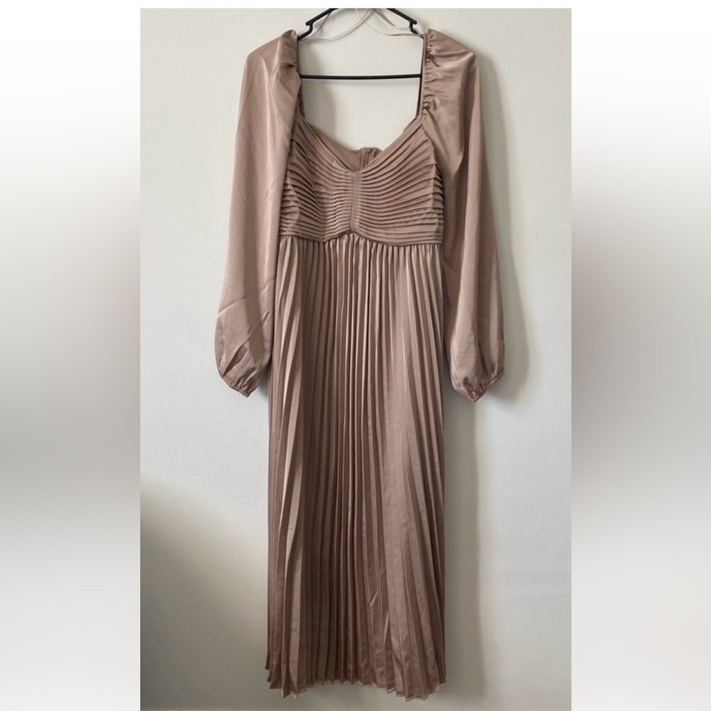 By The River Boutique BrownTanMocha Satin Looking Ruched Formal Maxi size L NEW